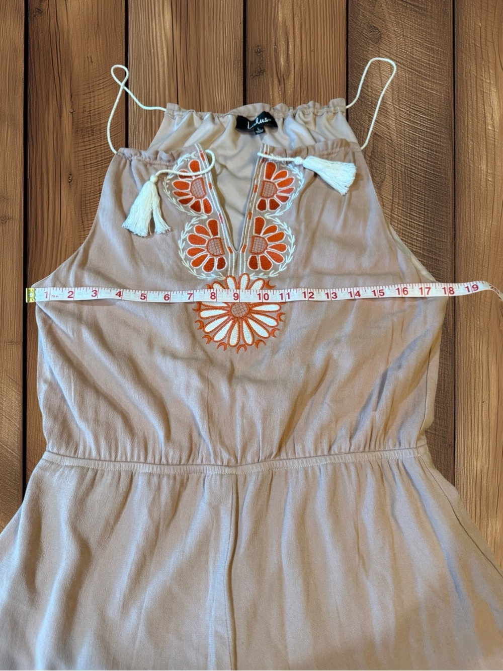 Lulus “Barcelona Beauty” Blush Pink Embroidered Tassel Boho Romper Size Large - Picture 4 of 14